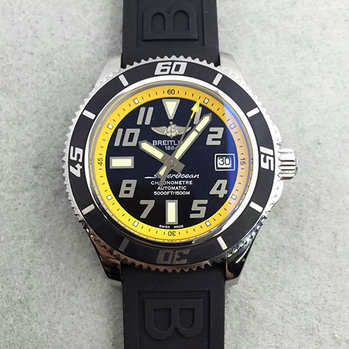 百年靈 Breitling 超級海洋系列 黃內圈 藍寶石玻璃 316精鋼錶殼