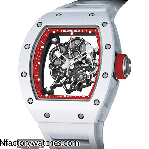 理查德·米勒Richard Mille RM 055 白紅款商品 骷髅錶盤 白色膠帶錶帶 藍寶石水晶玻璃 