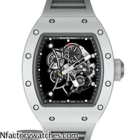 理查德·米勒Richard Mille RM 055 316L不鏽鋼 藍寶石水晶玻璃 骷髅錶盤 白色膠帶錶帶