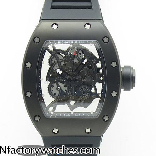 理查德·米勒Richard Mille RM 055 PVD 316L不鏽鋼 藍寶石水晶玻璃 骷髅錶盤 黑色紅色膠帶