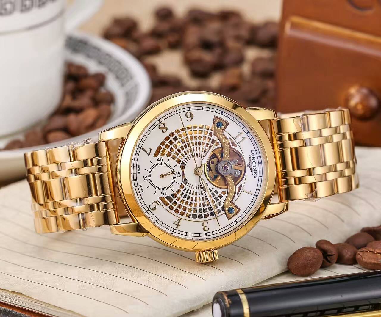 浪琴 精品男士鏤空腕錶 頂級機械機芯 礦物質超強鏡面 真牛皮錶帶 精湛品質
