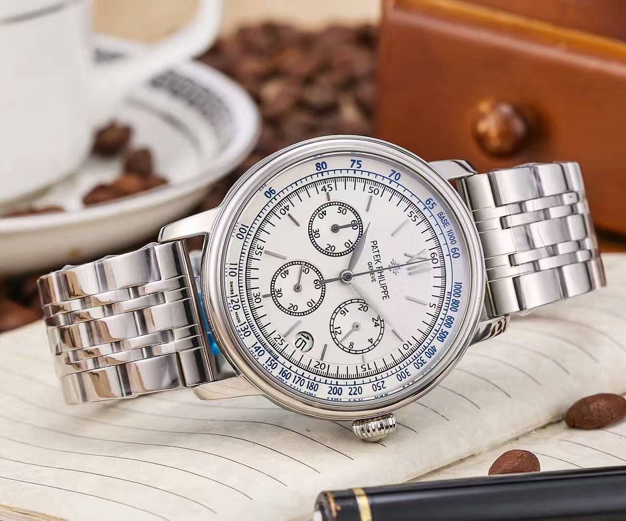 百達翡麗 進口石英機芯 礦物質超強鏡面 精鋼錶帶 直徑43mm 厚13mm 精品男士腕錶 