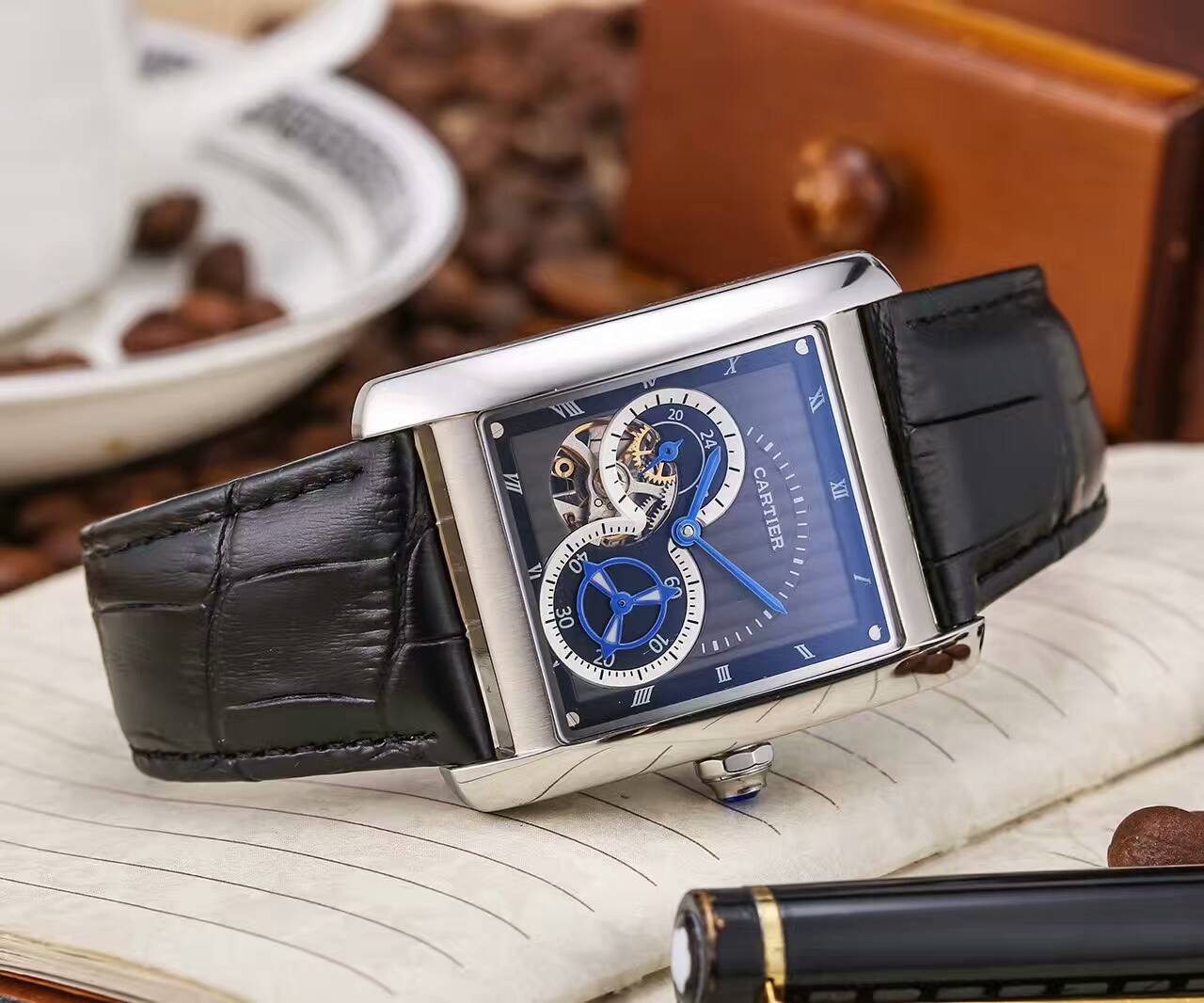 卡地亞 頂級機械機芯 精品男士腕錶 礦物質超強鏡面 真牛皮錶帶 生活防水