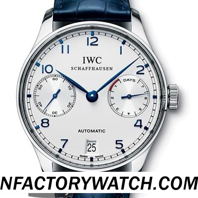 萬國IWC Portuguese 葡萄牙 IW500107 42mm*14mm 防劃藍寶石水晶與AR 藍色牛皮錶帶 n厂錶