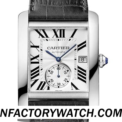 卡地亞Cartier TANK MC W5330003 316F不鏽鋼錶殼 防劃藍寶石水晶 黑色牛皮
